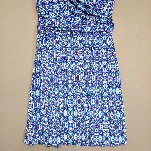 Coldwater Creek Dress Womens 6 Blue Purple Floral Sleeveless V Neck Ruched Wrap - Picture 6 of 16